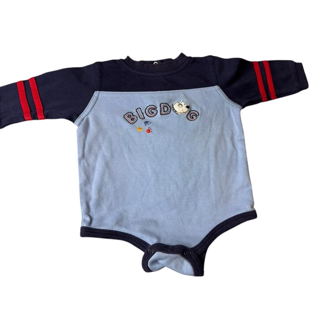 Vintage Okie Dokie Sz 6-9 Months 6/9M Embroidered Puppy Big Dog Blue Bodysuit